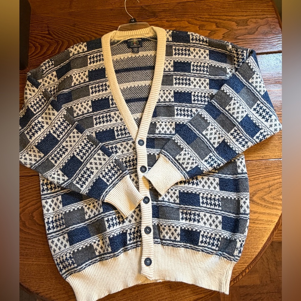 Men's Vintage Salmon River Traders Fair Isle Wool Blend Cardigan